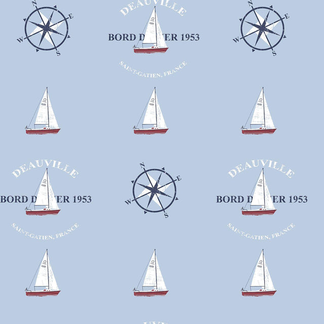 Galerie G23037 Deauville 2 Deauville Boat Motif Blue Wallpaper G23037 Blue Wallpaper