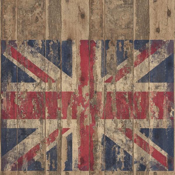 Galerie G45384 Union Jack Wood Panel Multi-coloured Wallpaper