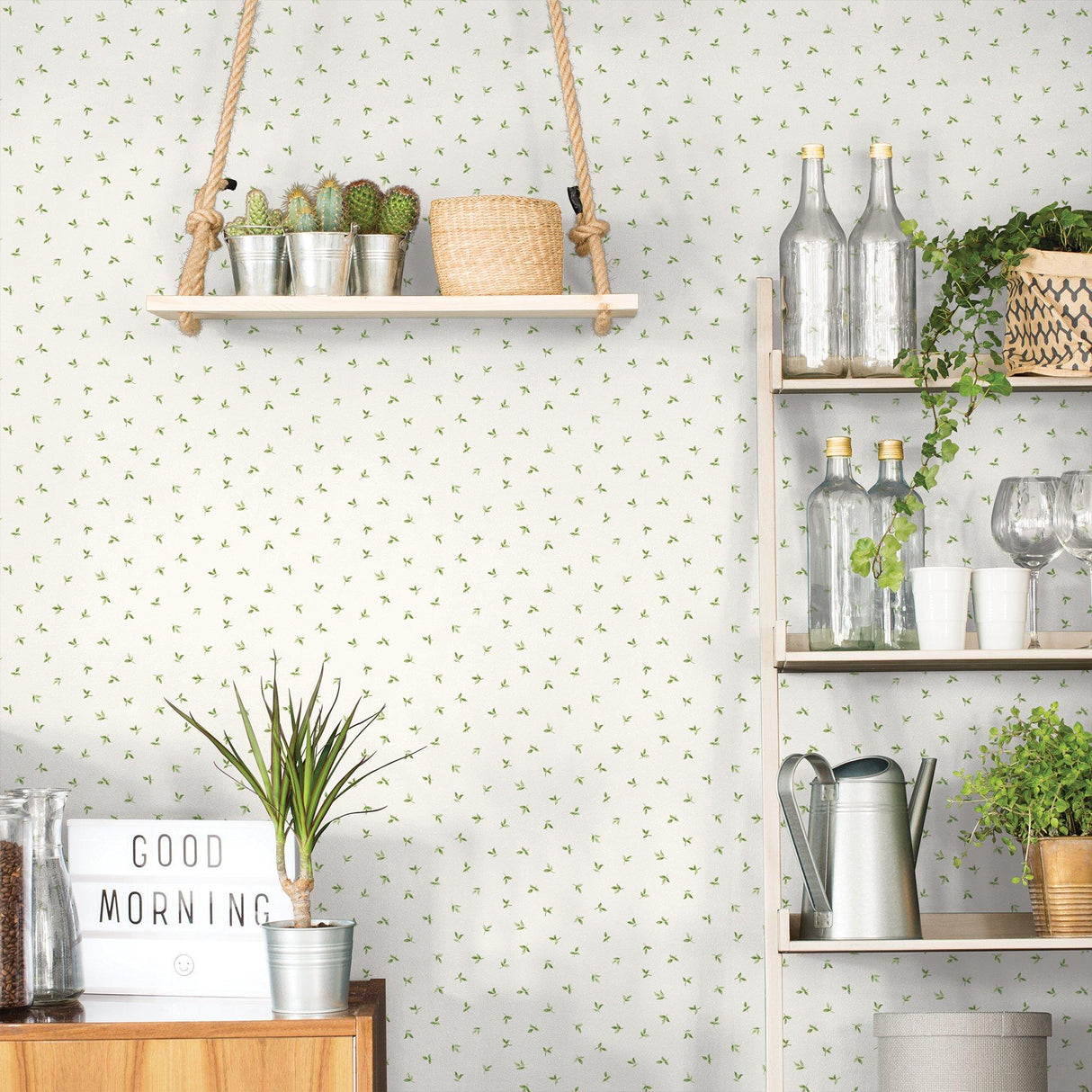Galerie G45437 Just Kitchens Leaf Toss Green Wallpaper G45437 Green Wallpaper