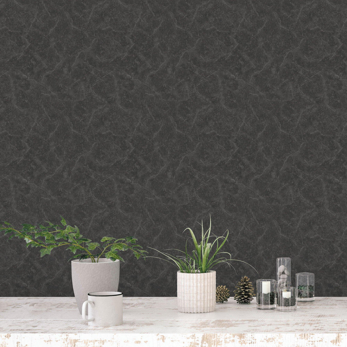 Galerie G56159 Nordic Elements Plain Texture Black Wallpaper G56159 Black Wallpaper