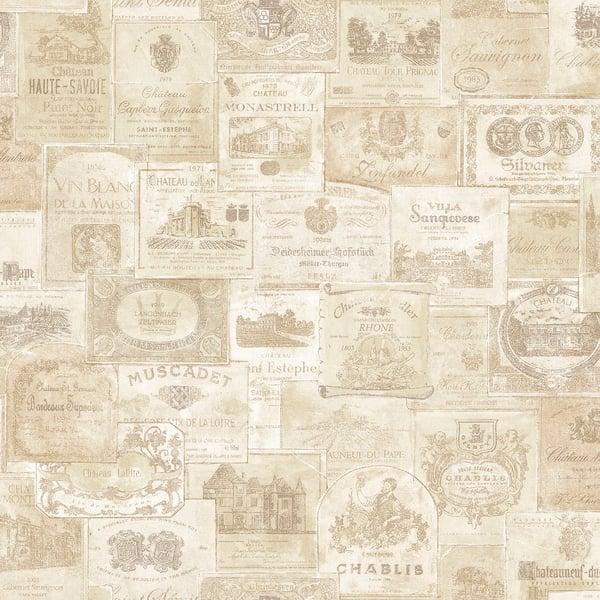 Galerie G56174 Wine Labels Beige Wallpaper