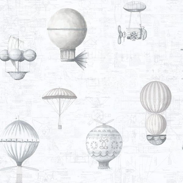 Galerie G56202 Air Ships Silver Grey Wallpaper