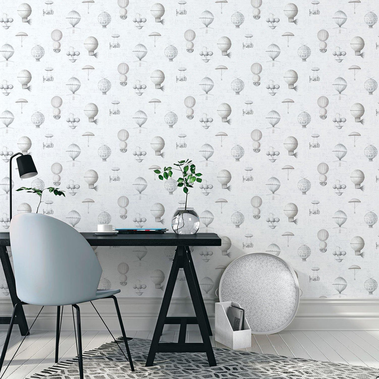 Galerie G56202 Nostalgie Air Ships Silver Grey Wallpaper G56202 Silver Grey Wallpaper