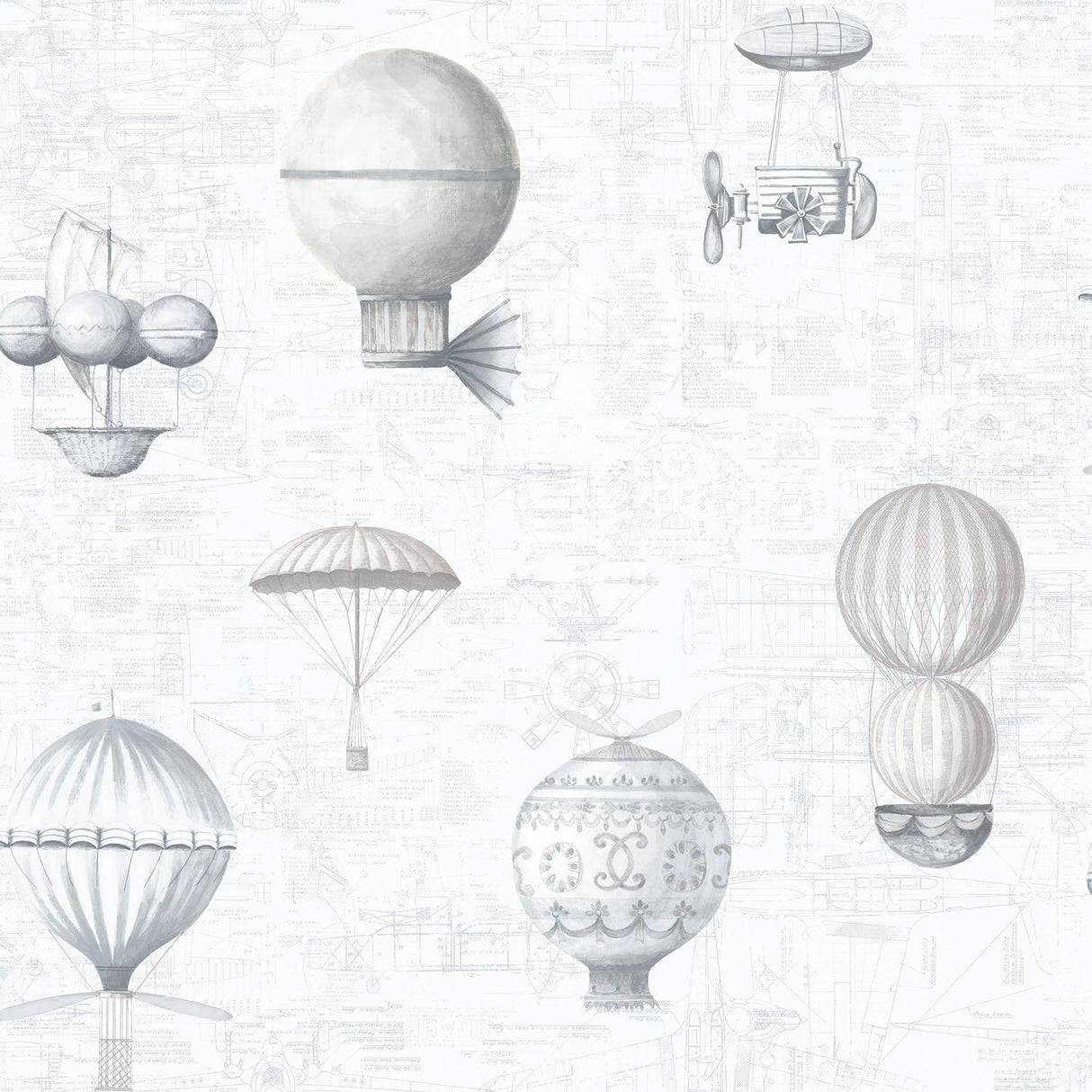 Galerie G56202 Nostalgie Air Ships Silver Grey Wallpaper G56202 Silver Grey Wallpaper