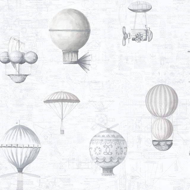 Galerie G56202 Nostalgie Air Ships Silver Grey Wallpaper G56202 Silver Grey Wallpaper