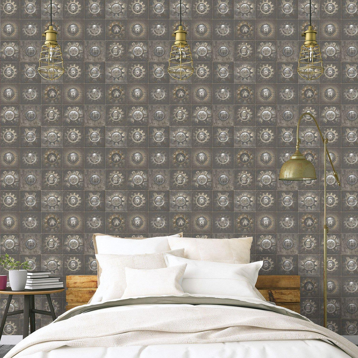 Galerie G56229 Nostalgie Industrial Tiles Bronze Brown Wallpaper G56229 Bronze Brown Wallpaper