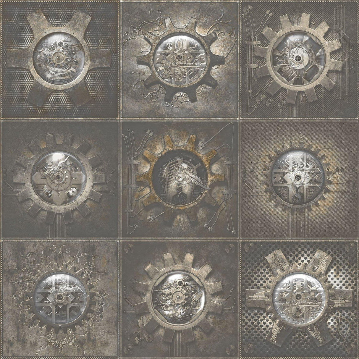 Galerie G56229 Nostalgie Industrial Tiles Bronze Brown Wallpaper G56229 Bronze Brown Wallpaper