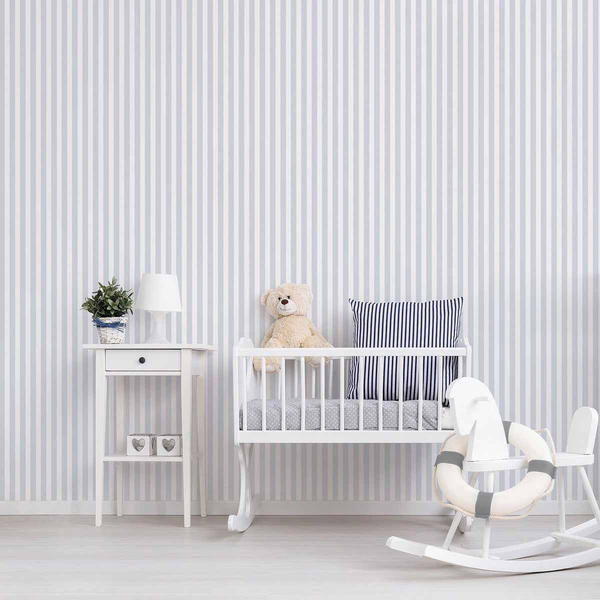 Galerie G56517 Just 4 Kids 2 Regency Stripe Silver Grey Wallpaper G56517 Silver Grey Wallpaper