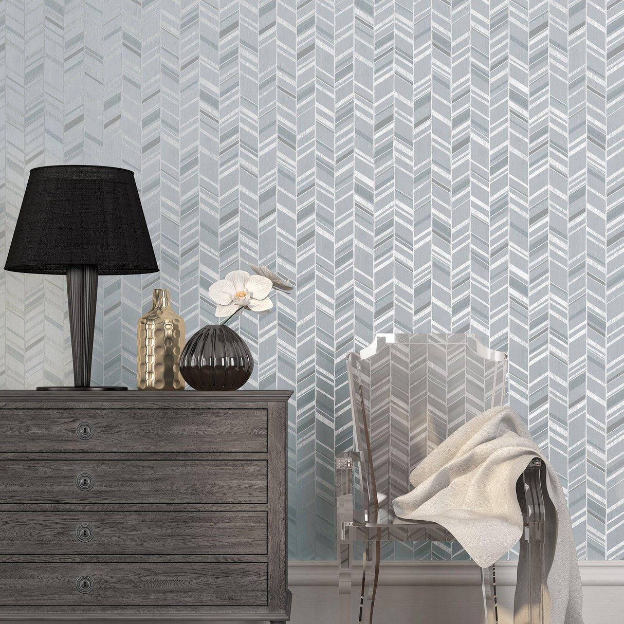 Galerie G67711 Special FX 2 Glitter Chevrons Silver Grey Wallpaper G67711 Silver Grey Wallpaper