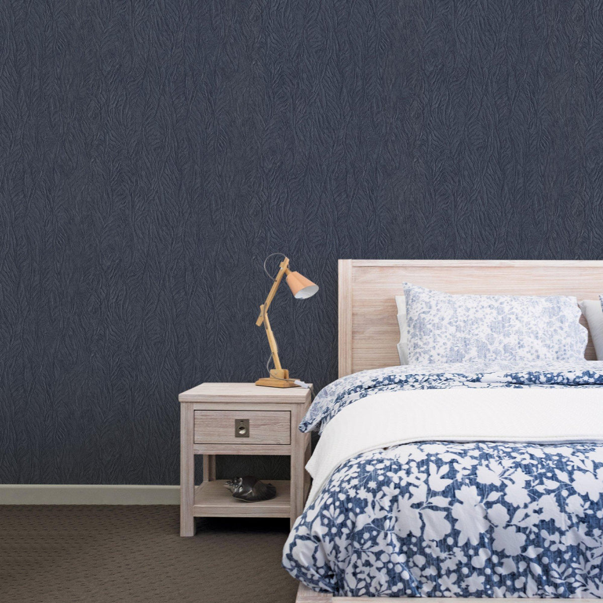 Galerie G67812 Utopia Leaf Emboss Blue Wallpaper G67812 Blue Wallpaper