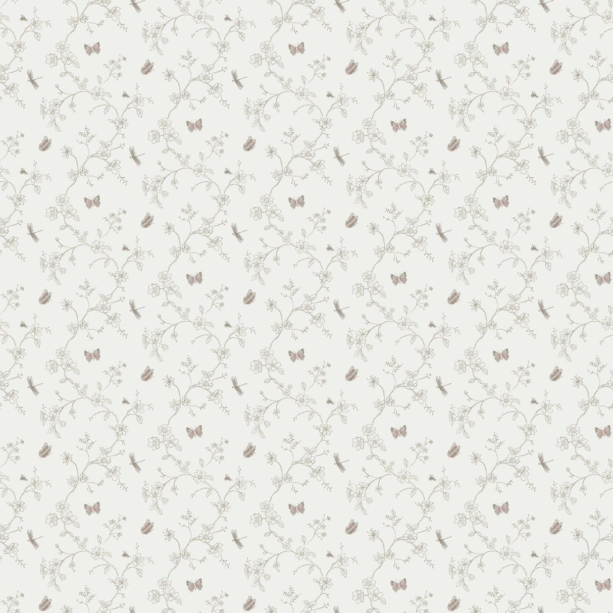 Galerie G67853 Miniatures 2 Small Floral Butterfly Dragonfly White Wallpaper G67853 White Wallpaper
