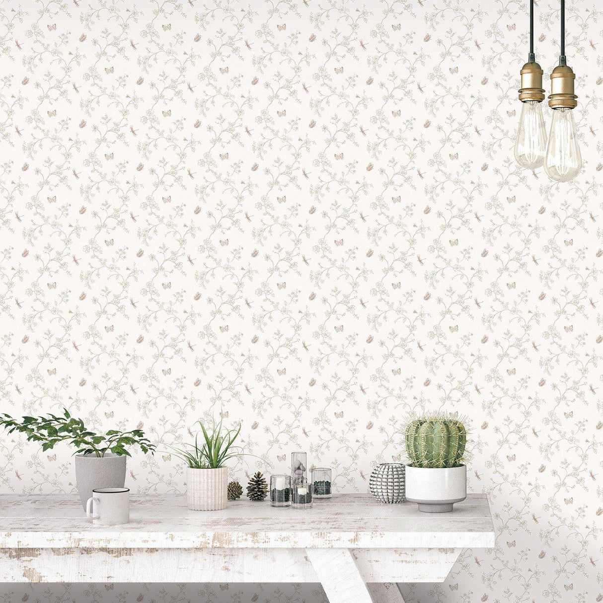 Galerie G67853 Miniatures 2 Small Floral Butterfly Dragonfly White Wallpaper G67853 White Wallpaper