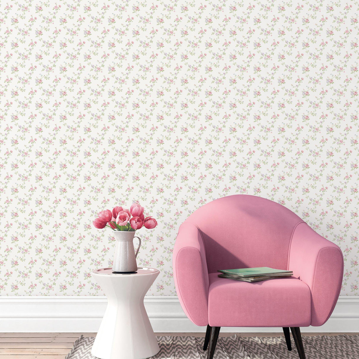 Galerie G67896 Miniatures 2 Medium Rose Trail Cream Wallpaper G67896 Cream Wallpaper