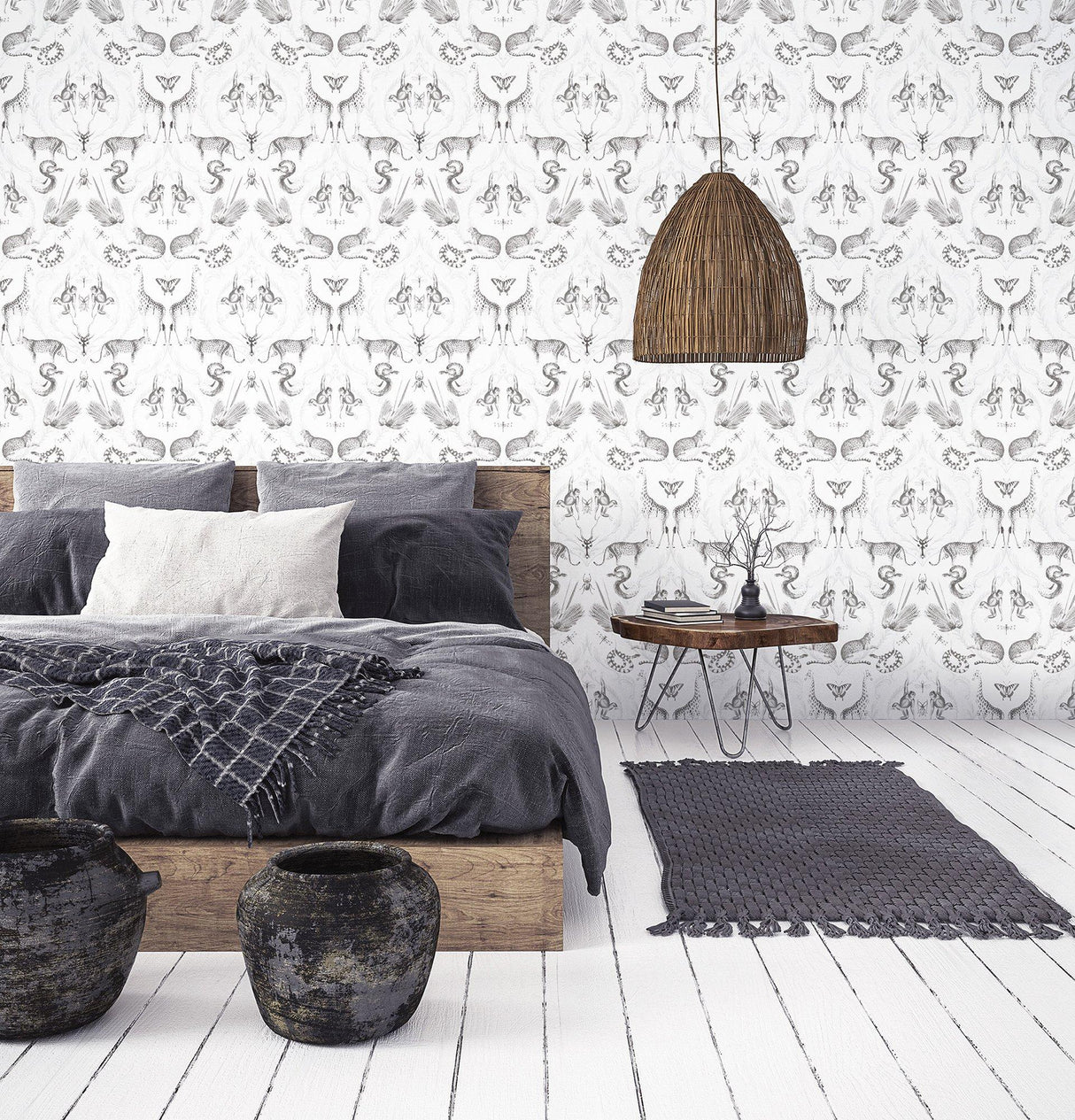 Galerie G78314 Bazaar Menagerie Silver Grey Wallpaper G78314 Silver Grey Wallpaper