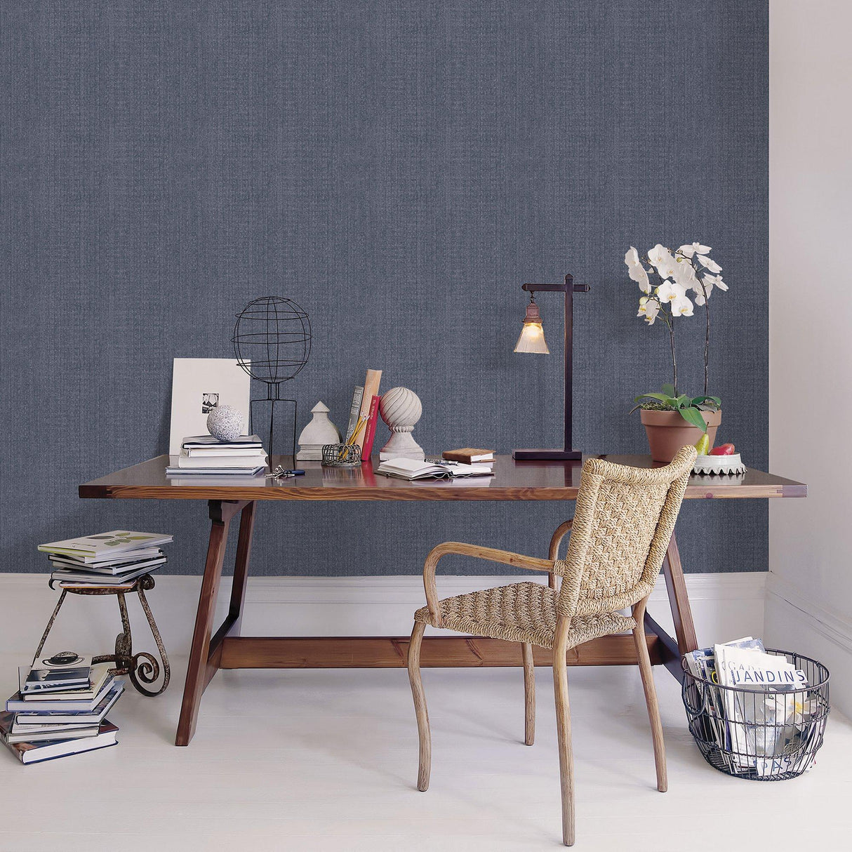 Galerie G78326 Bazaar Moss Stripe Blue Wallpaper G78326 Blue Wallpaper