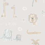 Galerie G78379 Tiny Tots 2 Jungle Friends Silver Grey Wallpaper G78379 Silver Grey Wallpaper