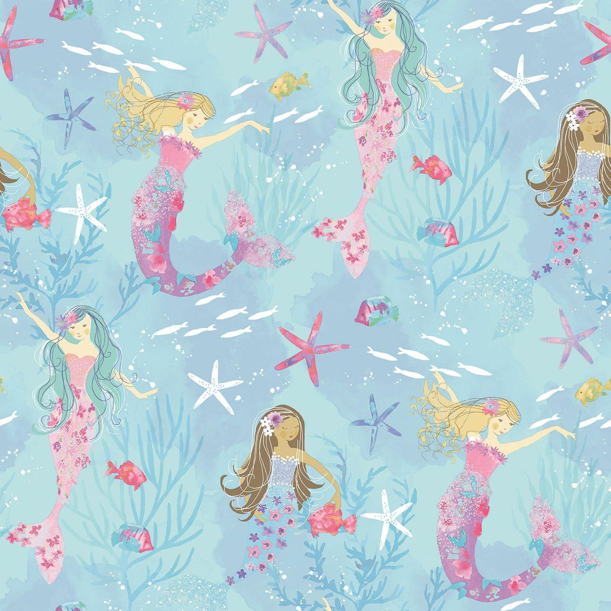 Galerie G78392 Tiny Tots 2 Mermaids Blue Wallpaper G78392 Blue Wallpaper