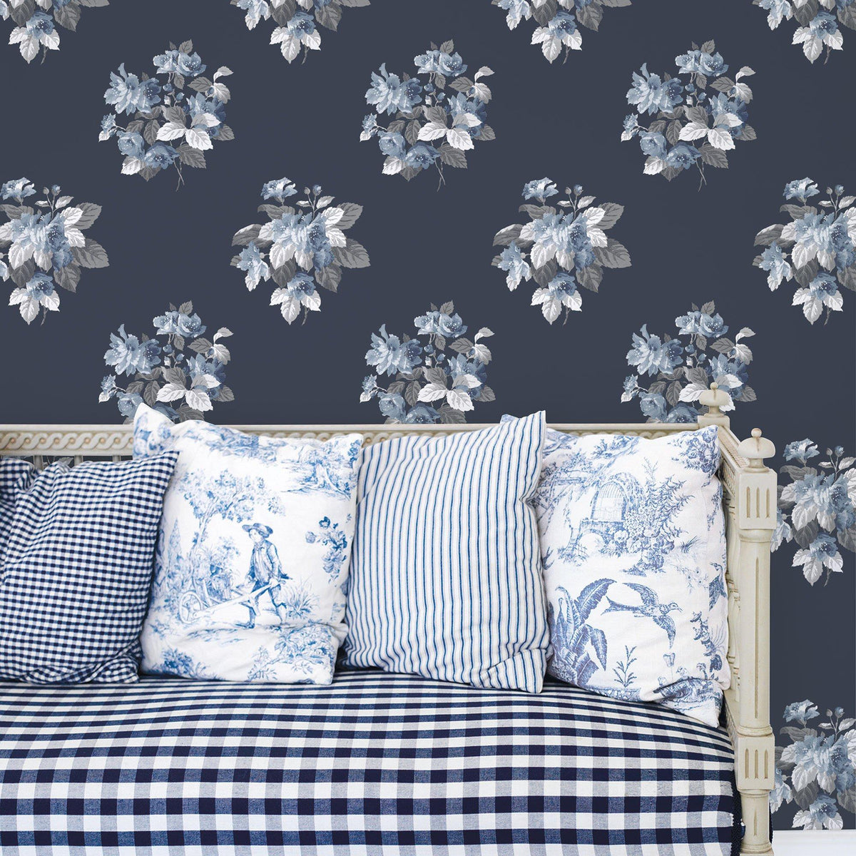 Galerie G78498 Secret Garden Classic Bouquet Blue Wallpaper G78498 Blue Wallpaper