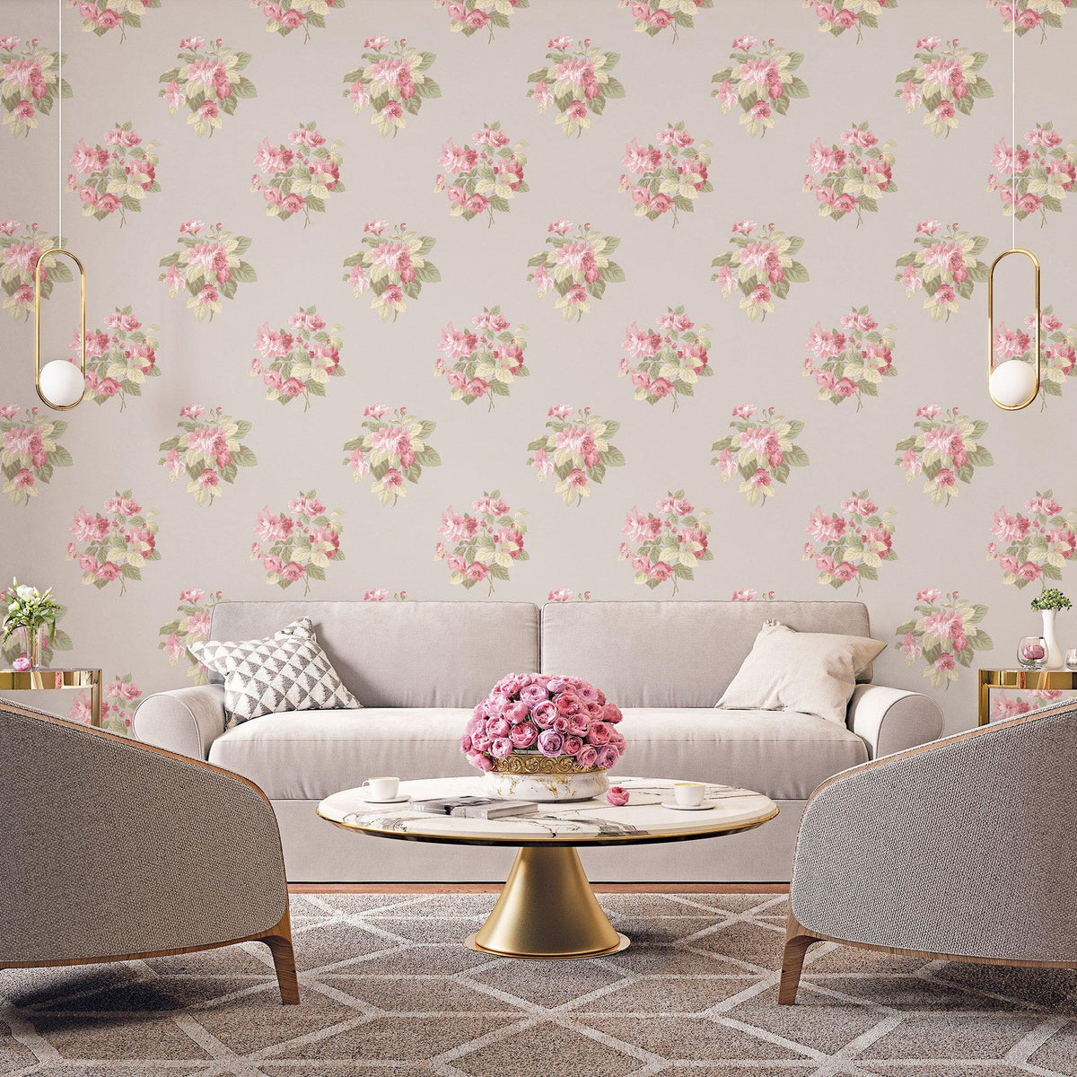 Galerie G78501 Secret Garden Classic Bouquet Pink Wallpaper G78501 Pink Wallpaper
