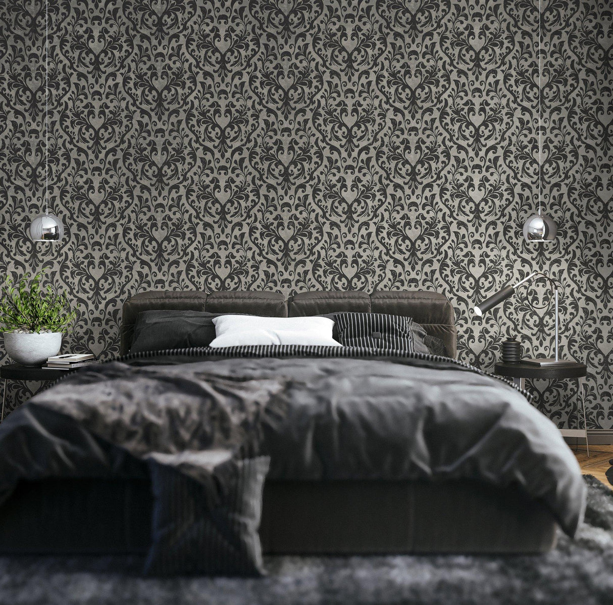 Galerie GH81256-23 Urban Classics Damask Flock Silver Grey Wallpaper GH81256-23 Silver Grey Wallpaper