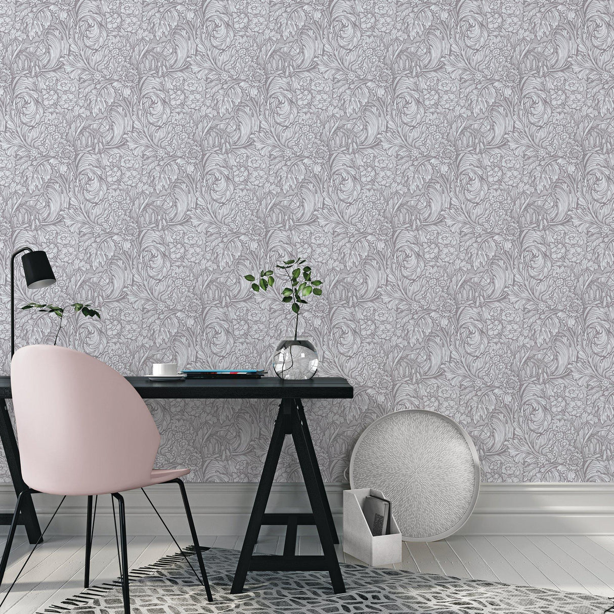 Galerie LB25137 Off The Wall Hedgerovia Silver Grey Wallpaper LB25137 Silver Grey Wallpaper