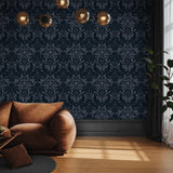 Galerie LB25169 Off The Wall Damask Sauvage Blue Wallpaper LB25169 Blue Wallpaper