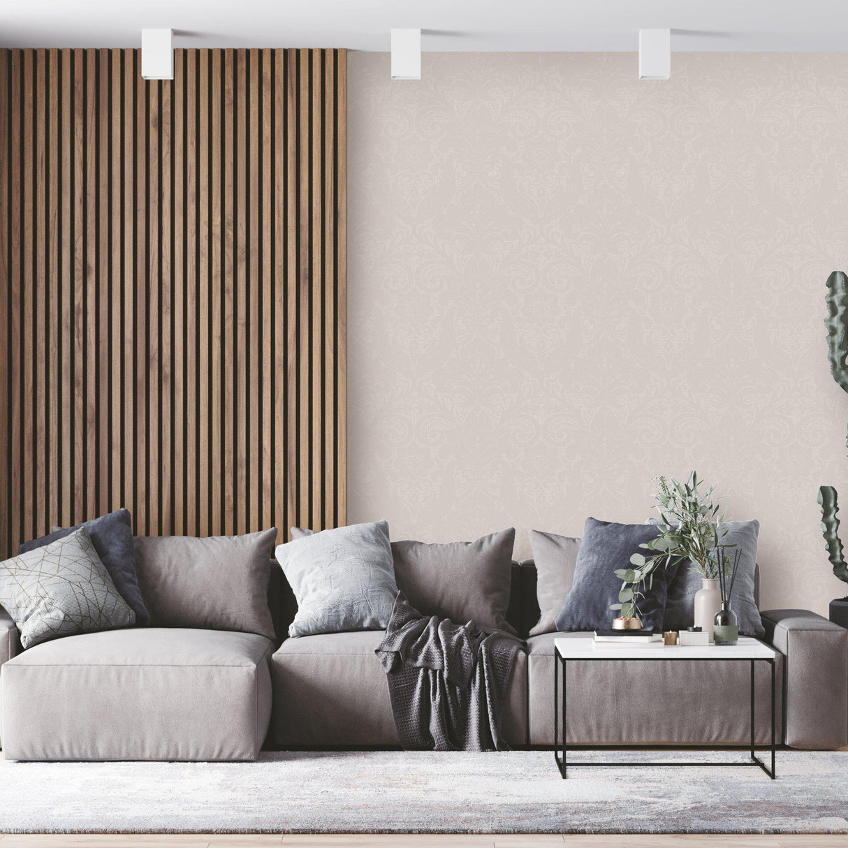 Galerie LB25172 Off The Wall Damask Sauvage Beige Wallpaper LB25172 Beige Wallpaper