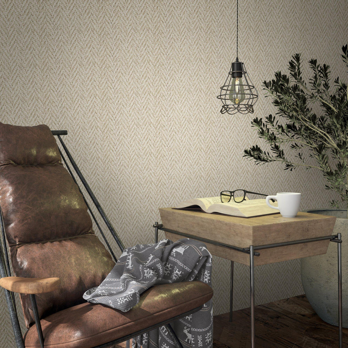Galerie LT5930515 Loft 2 Chevron Sisal Weave Beige Wallpaper LT5930515 Beige Wallpaper