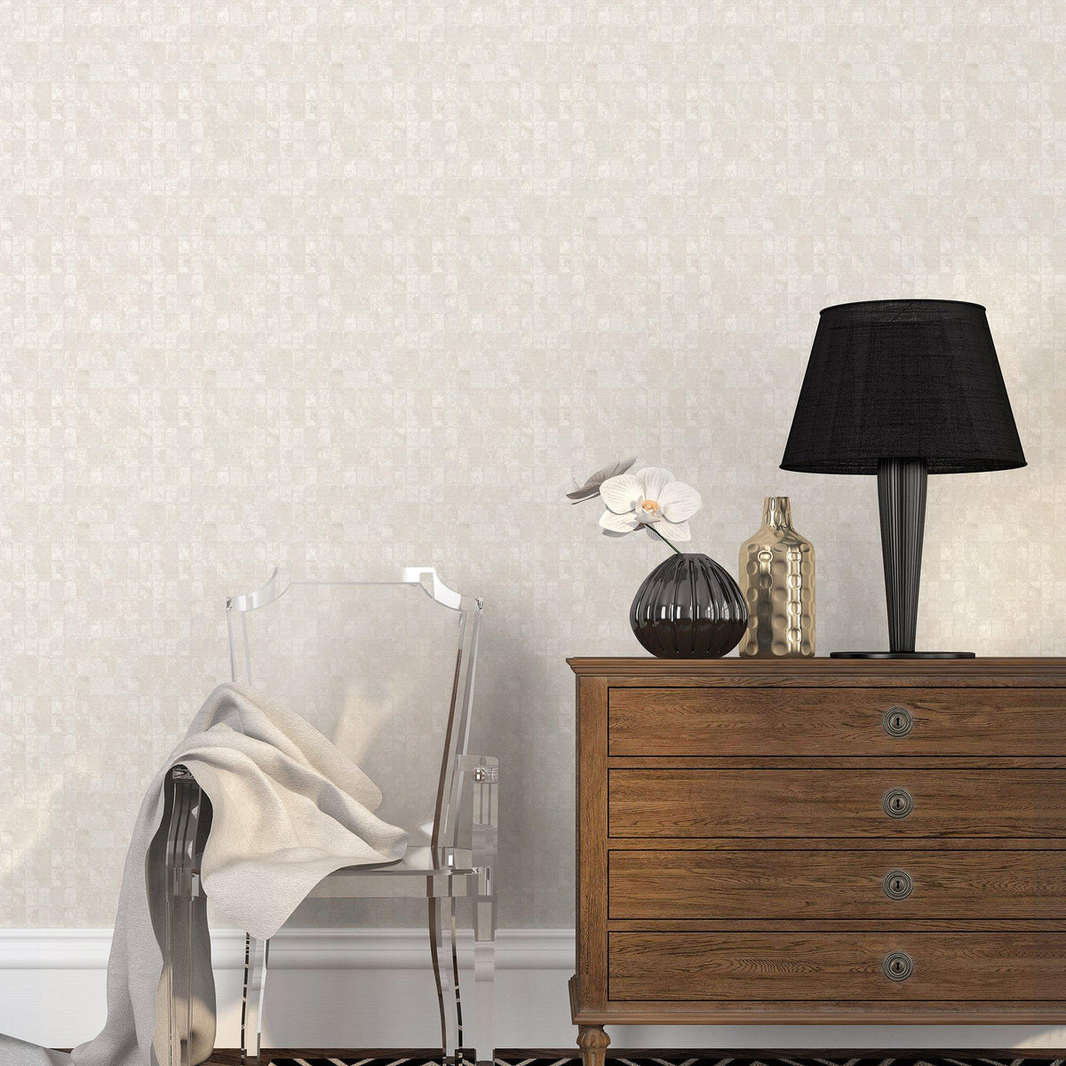 Galerie W78211 Metallic FX Metallic Tile Beige Wallpaper W78211 Beige Wallpaper