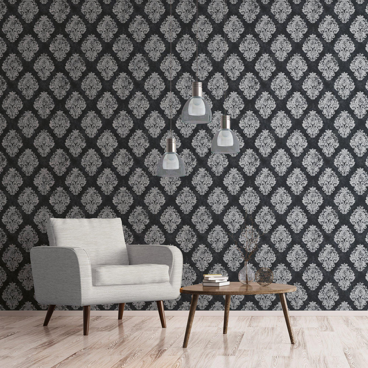 Galerie W78227 Metallic FX Metallic Damask Silver Grey Wallpaper W78227 Silver Grey Wallpaper