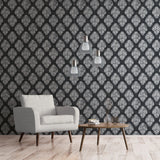 Galerie W78227 Metallic FX Metallic Damask Silver Grey Wallpaper W78227 Silver Grey Wallpaper