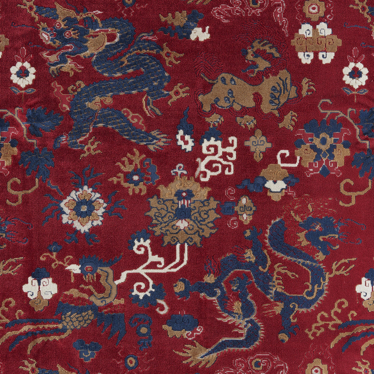 Brunschwig & Fils LE DRAGON VELVET RED/BLUE Upholstery Fabric