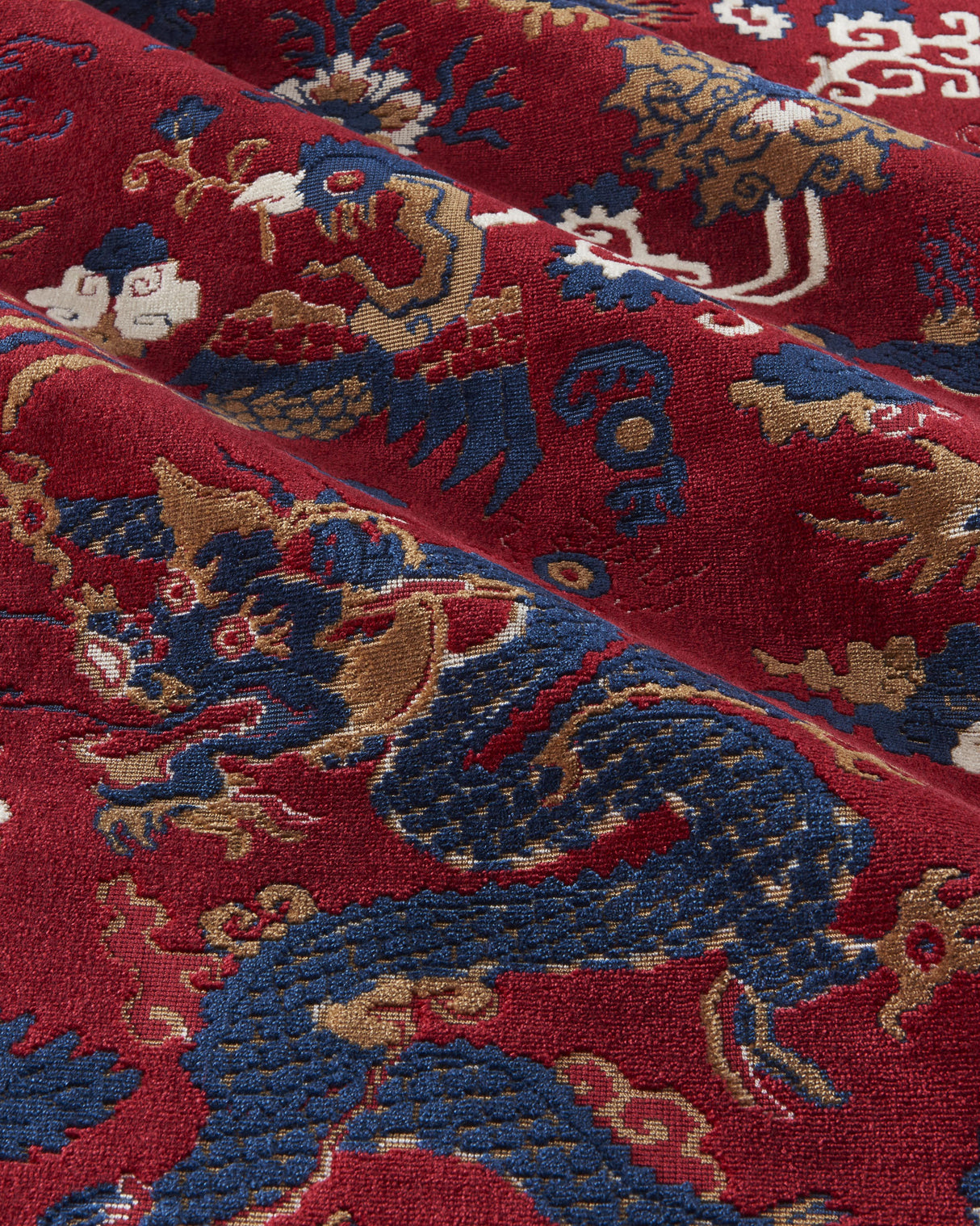 Brunschwig & Fils LE DRAGON VELVET RED/BLUE Upholstery Fabric