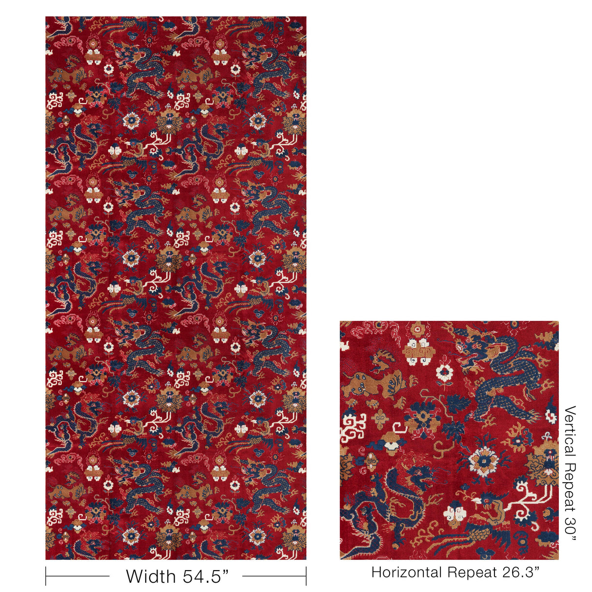 Brunschwig & Fils LE DRAGON VELVET RED/BLUE Upholstery Fabric