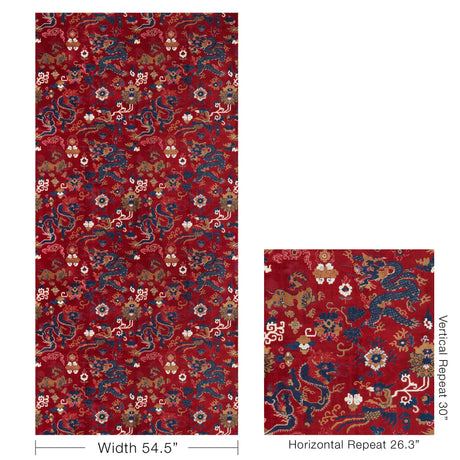 Brunschwig & Fils LE DRAGON VELVET RED/BLUE Upholstery Fabric