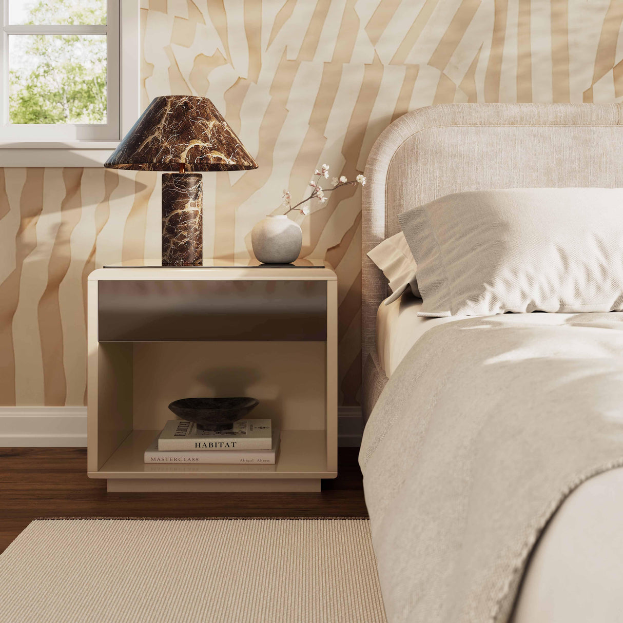 TOV Martha Taupe Mirrored Nightstand