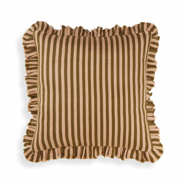TOV Alessia Taupe Striped Ruffle 20 inch Square Accent Pillow - COVER Cover