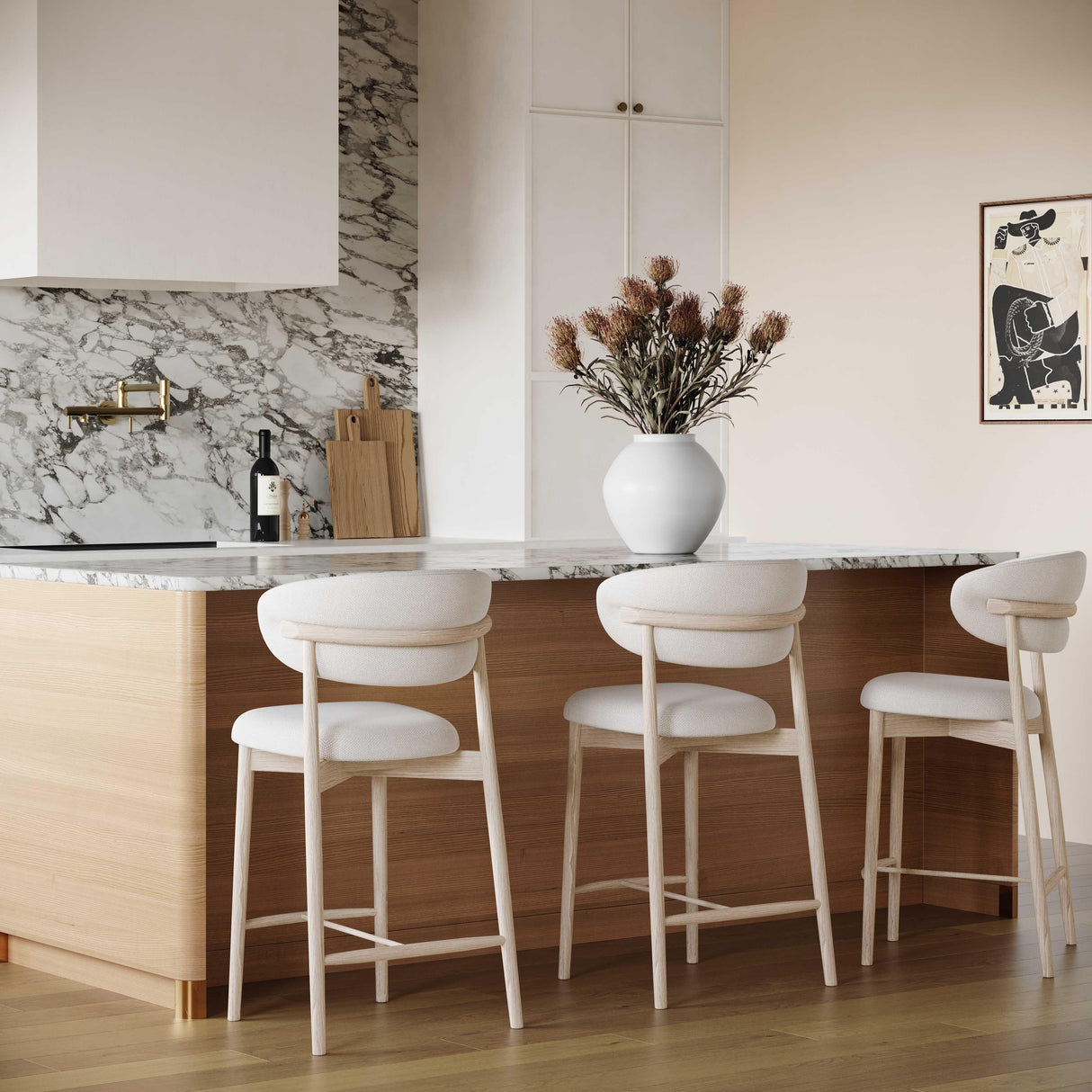TOV Zinea Cream Performance Textured Velvet Counter Stool