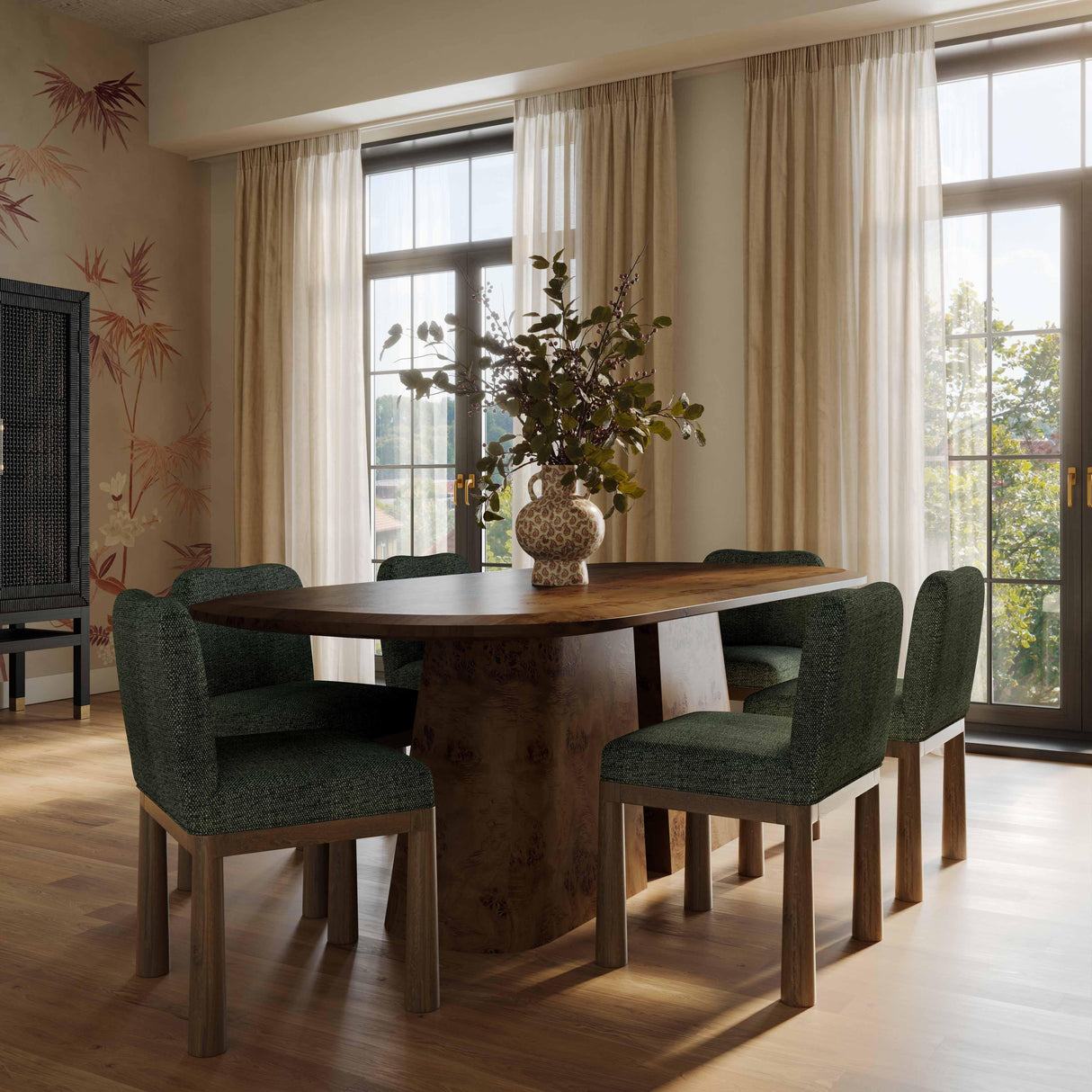 TOV Tiara Forest Green Performance Basketweave Fabric Dining Chair