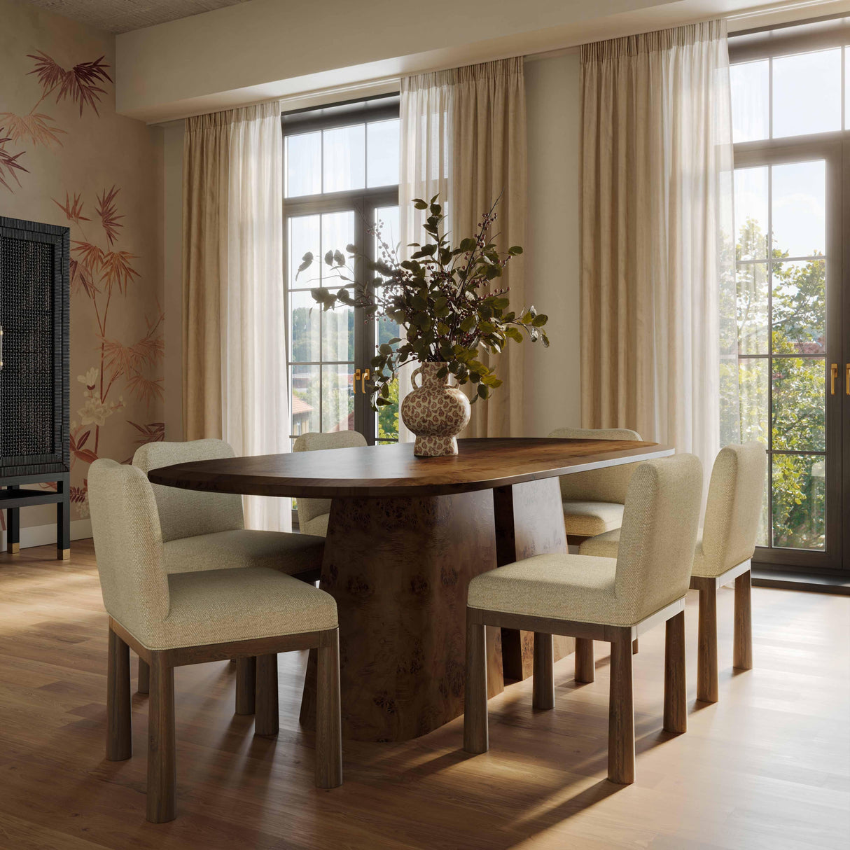 TOV Tiara Cream Performance Basketweave Fabric Dining Chair