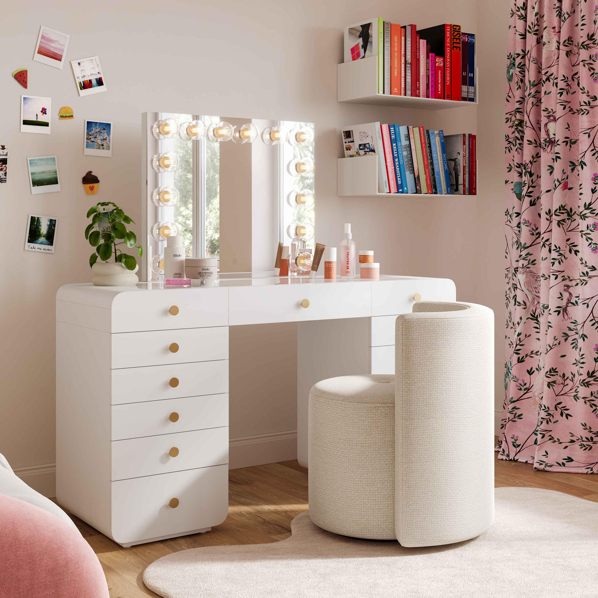 TOV Alyssa Cream Chenille Rolling Desk Chair