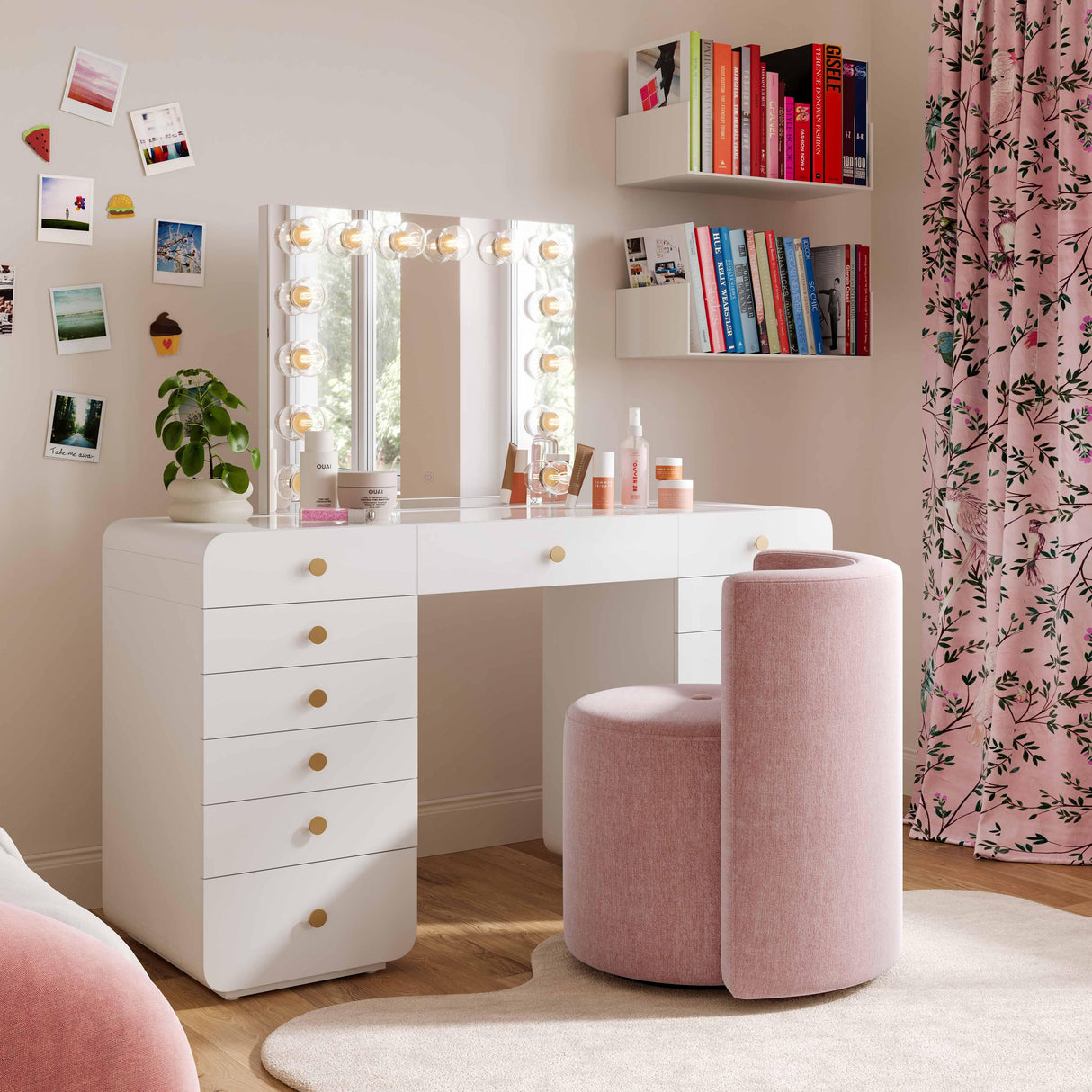 TOV Alyssa Pink Upcycled Velvet Rolling Desk Chair