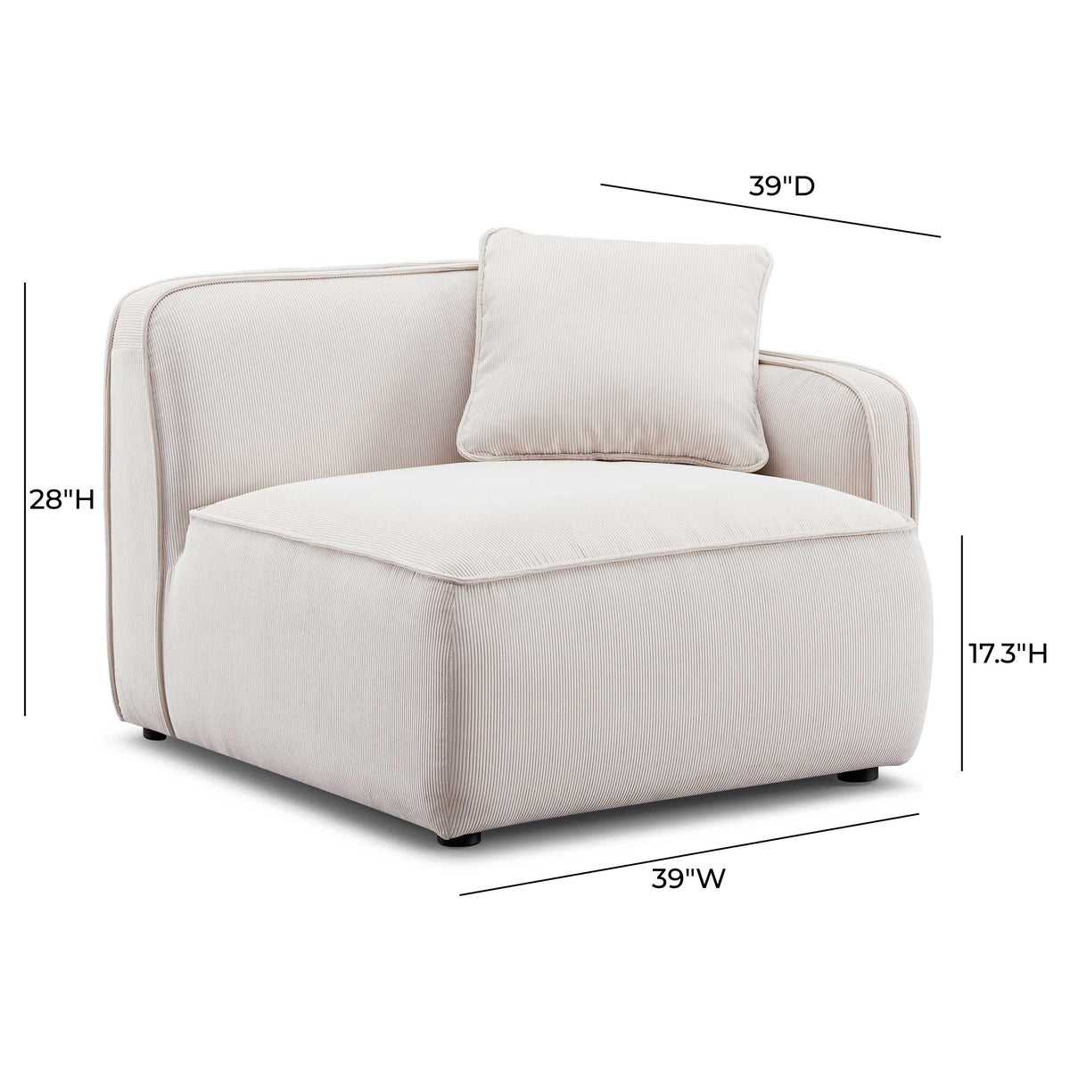TOV Travie White Sand Performance Corduroy Velvet RAF Corner Chair