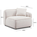 TOV Travie White Sand Performance Corduroy Velvet RAF Corner Chair