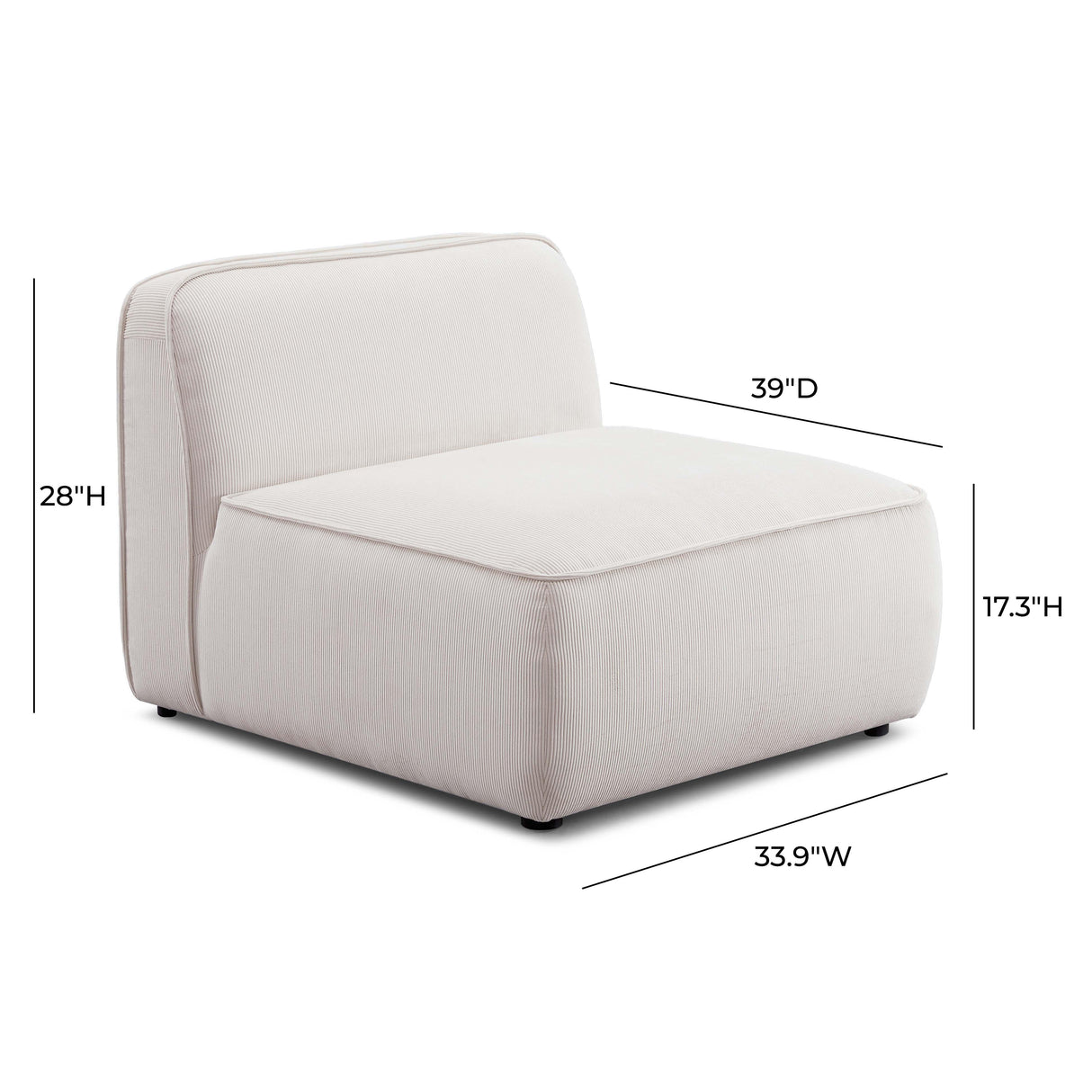 TOV Travie White Sand Performance Corduroy Velvet Armless Chair