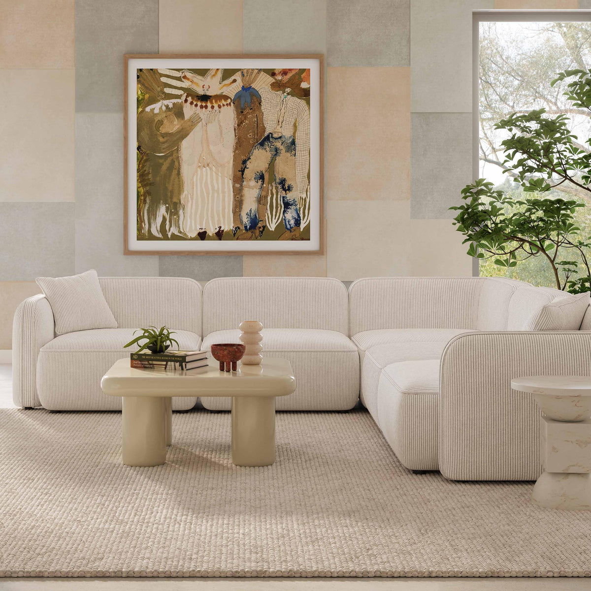 TOV Travie White Sand Performance Corduroy Velvet Modular L-Sectional