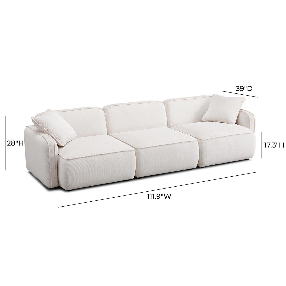 TOV Travie White Sand Performance Corduroy Velvet Modular Sofa