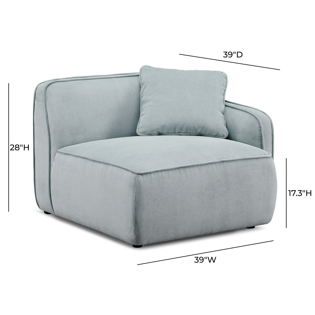 TOV Travie Sea Blue Performance Corduroy Velvet RAF Corner Chair