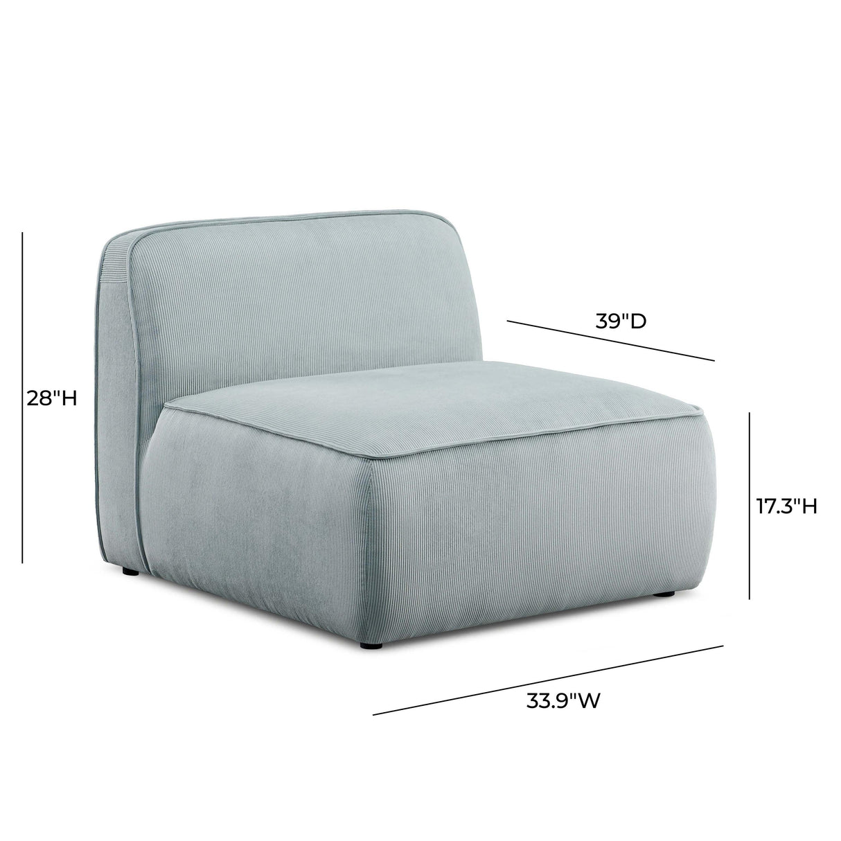 TOV Travie Sea Blue Performance Corduroy Velvet Armless Chair