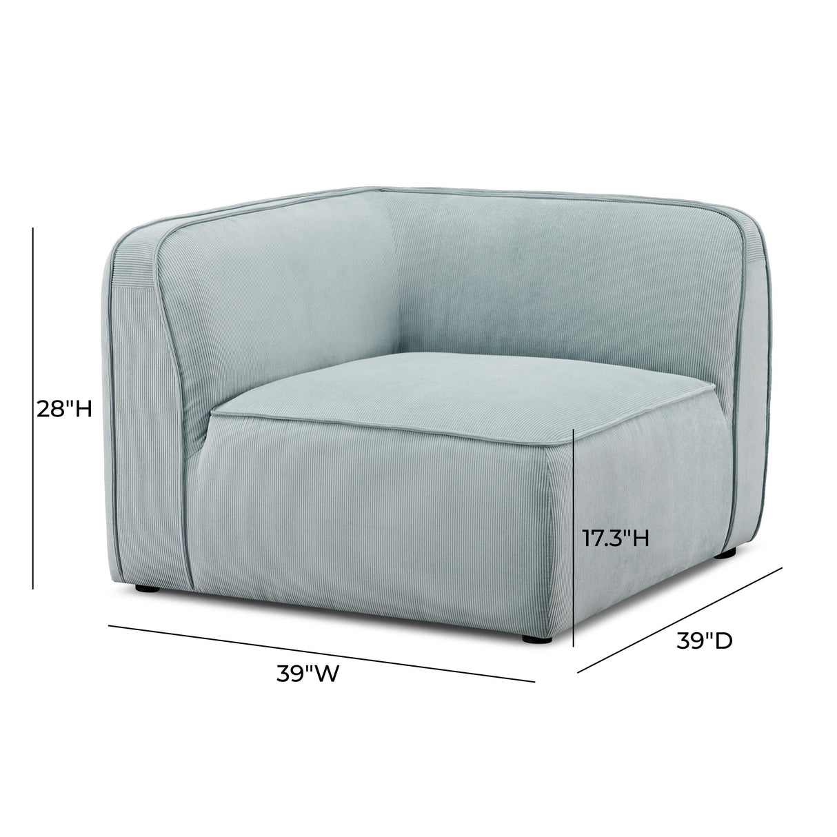 TOV Travie Sea Blue Performance Corduroy Velvet Corner Chair